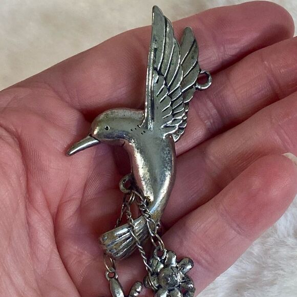 Silver Hummingbird Car Charm Backpack Accessory Rear View Mirror Charm - Picture 5 of 5